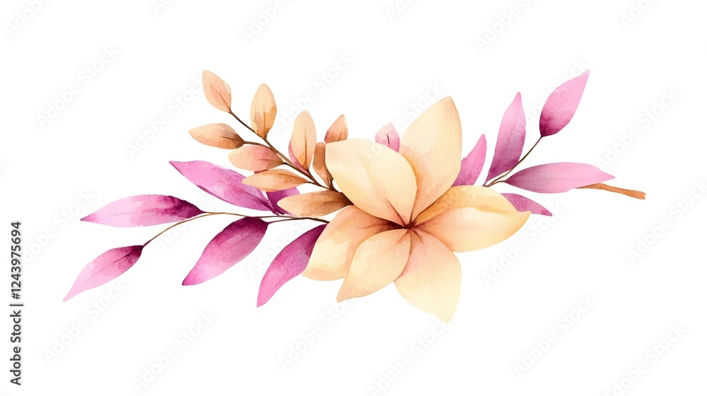 Fototapeta premium Watercolor Floral Design with Soft Petals and Elegant Leaves