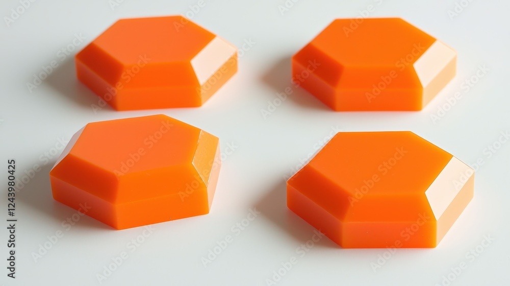 Obraz premium Set of Three Hexagonal Orange Pills on a Light Background for Creative Design and Medical Concepts