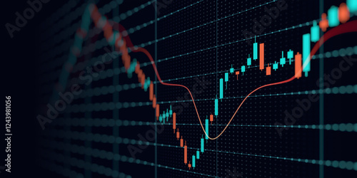 Business financial graph with uptrend line and bar chart of stock market on blue color background