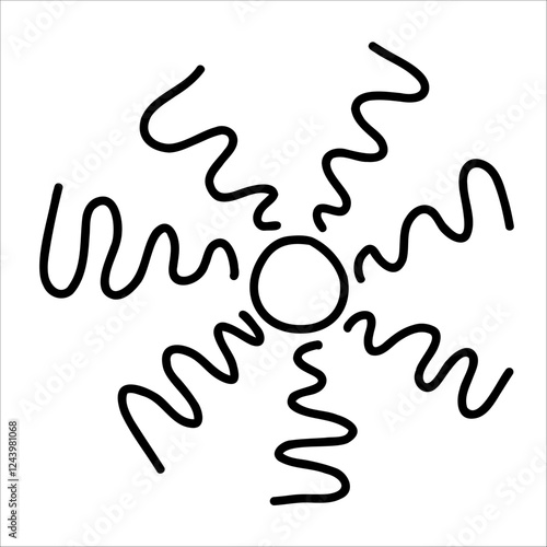 Hand drawn sun with wavy line rays. Cute childlike doodle of sun wavy line, perfect for brightening kids artwork. Ideal sun wavy line design for playful decorations and cheerful creative projects. Sun