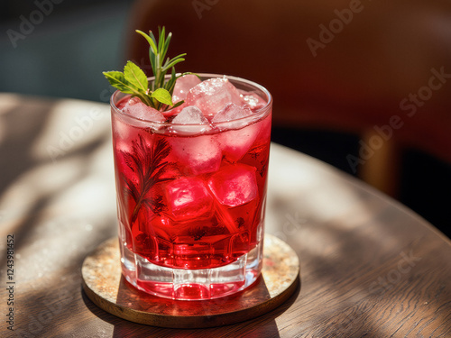Wallpaper Mural professional advertisement food photography: A glass filled with ice sitting on top of a wooden table. Torontodigital.ca