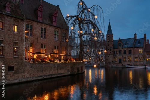 Dark and gloomy evening in Bruges, Belgium	

