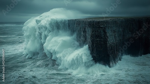 Dramatic ocean waves crashing against coastal cliffs