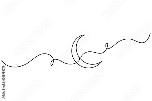 Ramadan symbol continuous one line drawing of moon icon Eid in simple outline vector illustration
