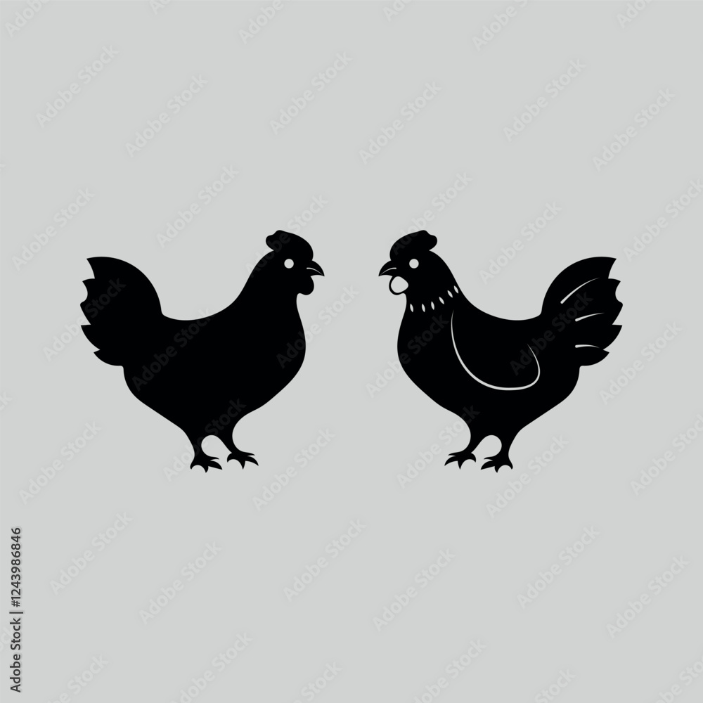 Fototapeta premium Chicken Couple Silhouette Hand-Drawn Design