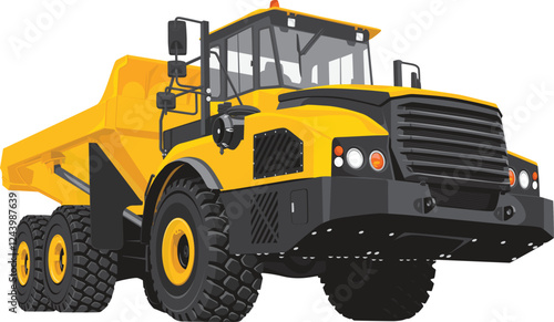 Yellow Mining dump truck on a white background