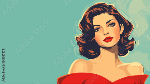 Illustration of a beautiful woman in retro style. Beautiful woman.