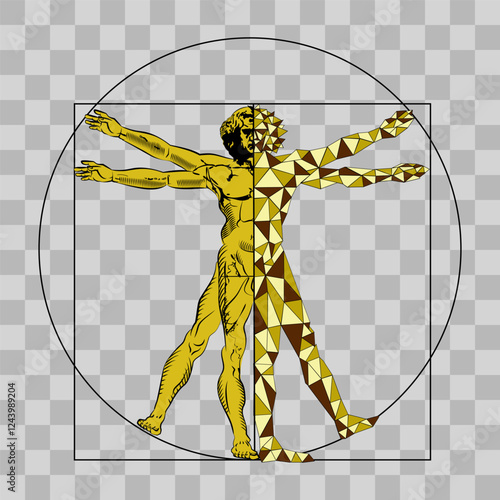 Geometric colorful abstract Vitruvian man.