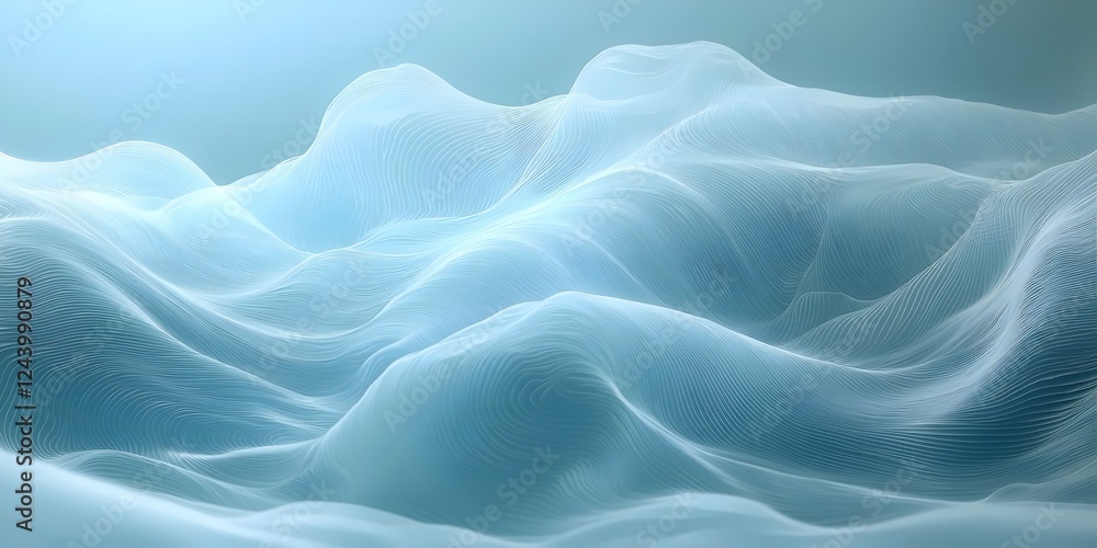 Obraz premium An ethereal landscape of soft, flowing blue waves created by delicate lines, evoking a sense of calm and tranquility in a minimalist design.