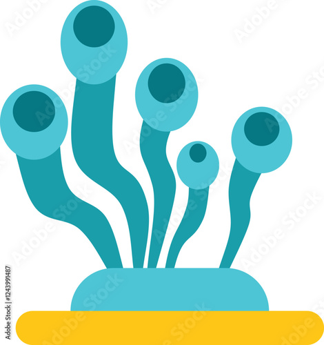 Blue fungus with tentacles and eyes growing on an alien planet