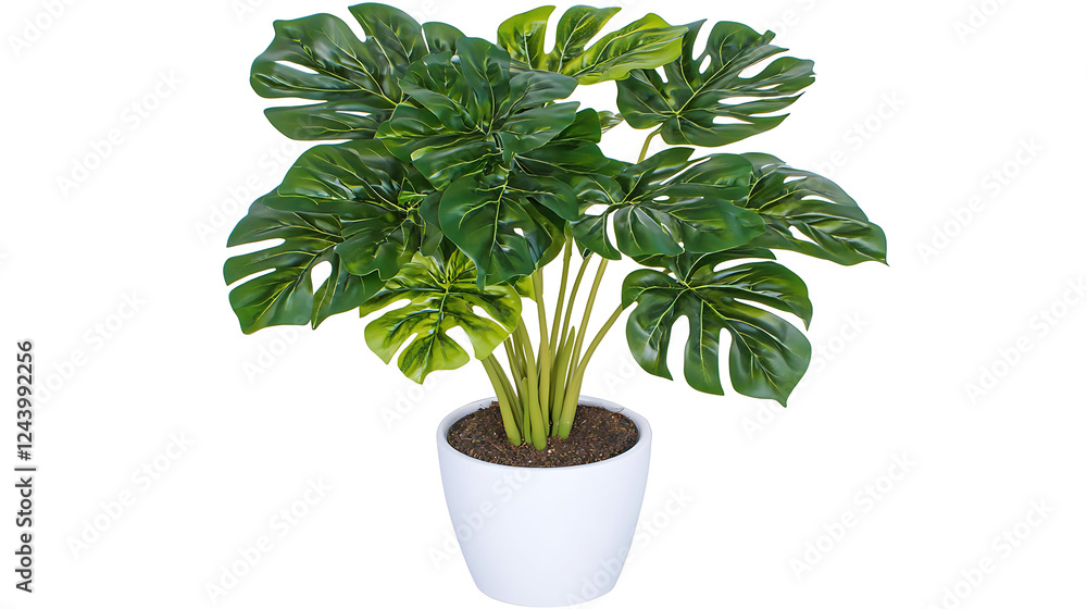 A large green plant with a white pot A large green plant with a white pot