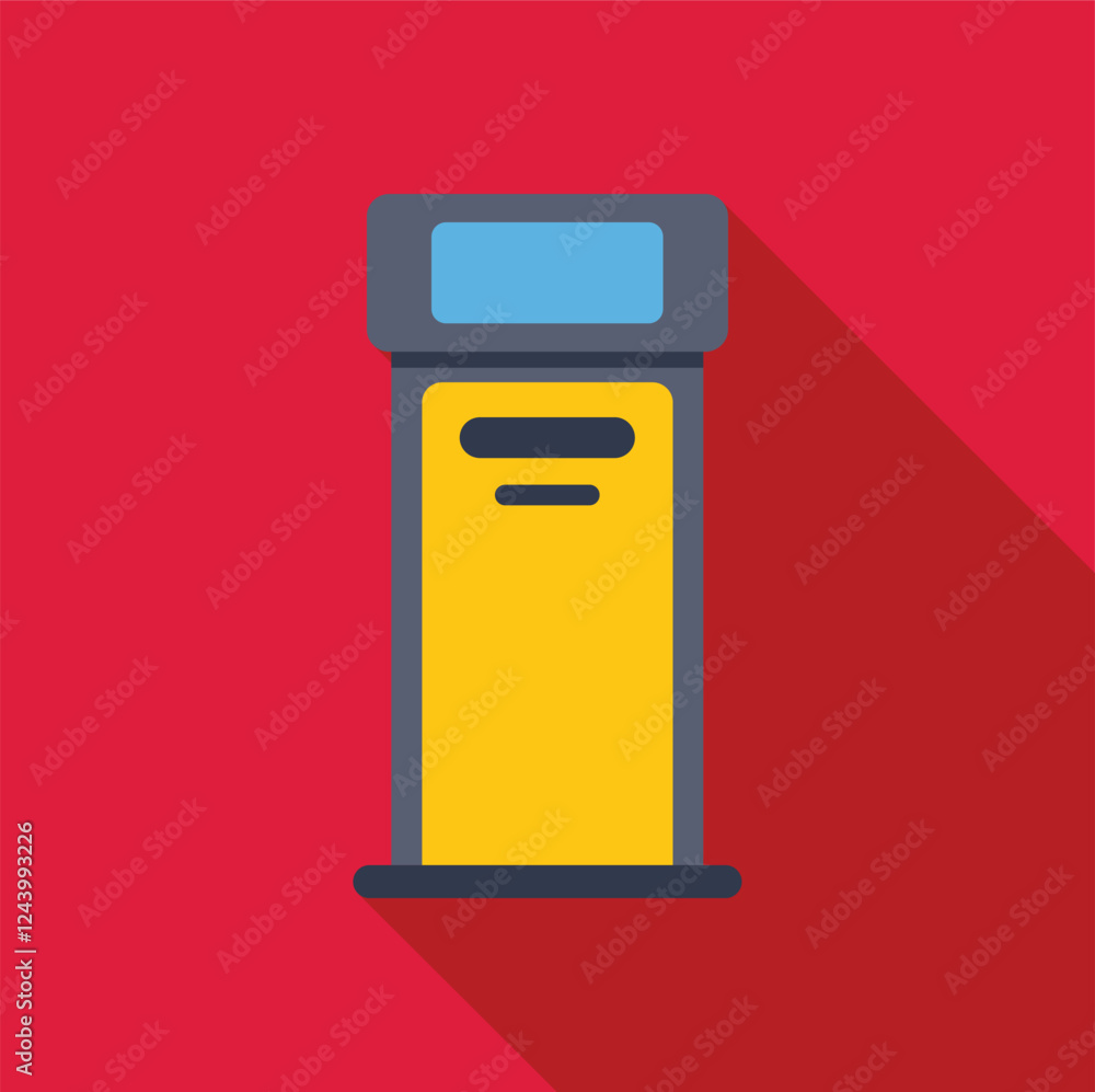 Parking meter showing payment information with a bright screen on a vibrant red background