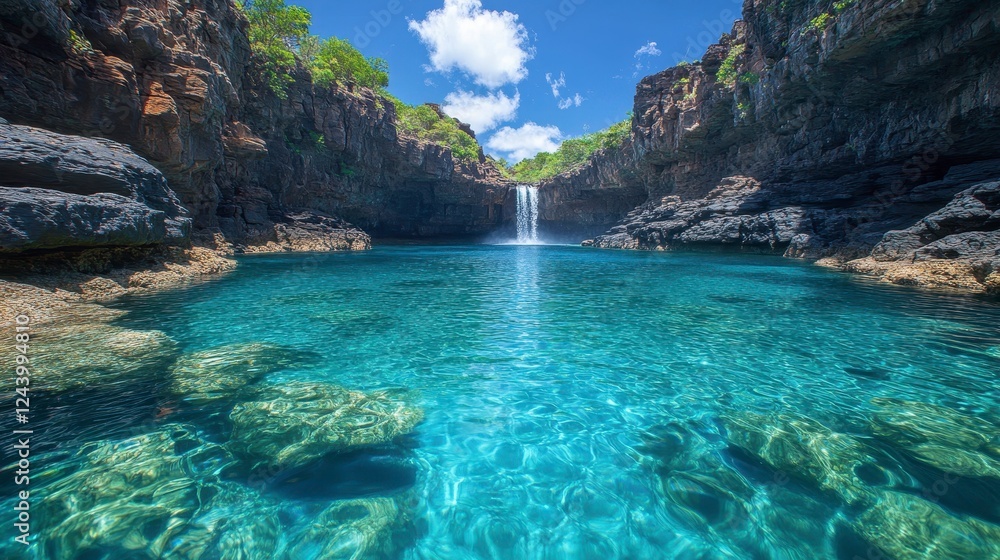 Hidden Waterfall Pool, Tropical Island Paradise Hidden Waterfall Pool, Tropical Island Paradise