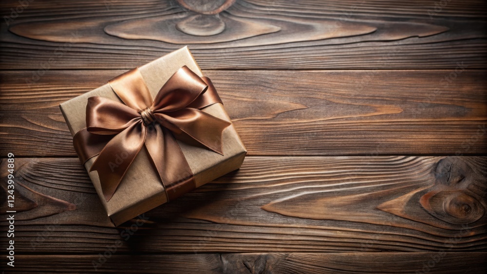 A Beautifully Wrapped Gift Box on a Rustic Wooden Surface A Beautifully Wrapped Gift Box on a Rustic Wooden Surface