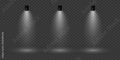 Scene with bright white light. Spotlight effect of light and podium. Vector illustration