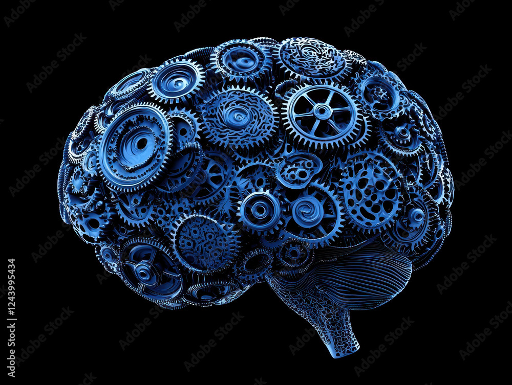 Obraz premium Human brain made of countless interlocking gears turning endlessly, representing mental cycles associated with obsessive-compulsive thoughts and behaviors