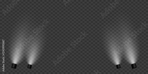 Magic stage lighting effect. Spotlight light effect. On a transparent background.