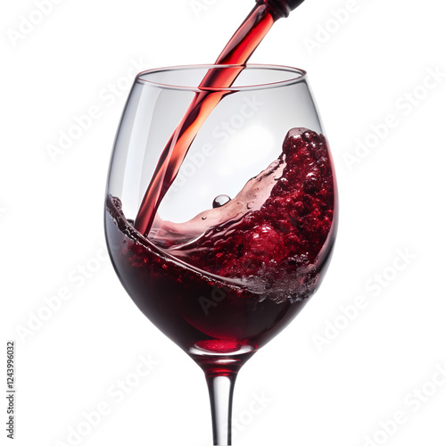 Red wine pouring into elegant glass splashing delicious drink bar ros on transparent background rosé photo