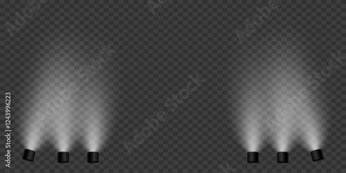 Magic stage lighting effect. Spotlight light effect. On a transparent background.