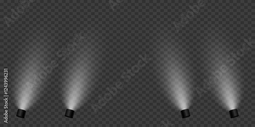 Magic stage lighting effect. Spotlight light effect. On a transparent background.