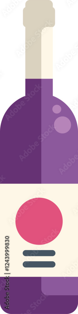 Closed purple wine bottle with minimalist label featuring geometric design, isolated on white background Closed purple wine bottle with minimalist label featuring geometric design, isolated on white background