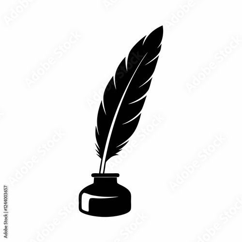 Quill and Ink Bottle Vector Silhouette.