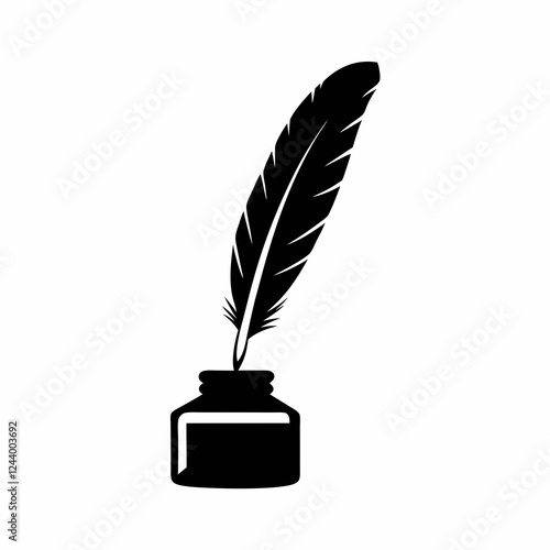 Quill and Ink Bottle Vector Silhouette.