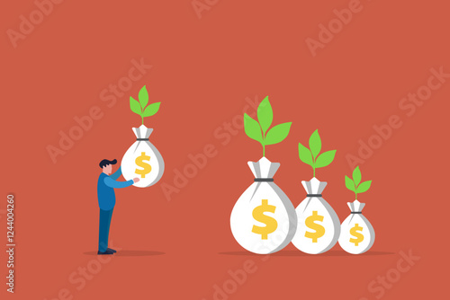 Businessman brought money plant, concept of wealth and financial success. Idea for investor, investment, business tycoon