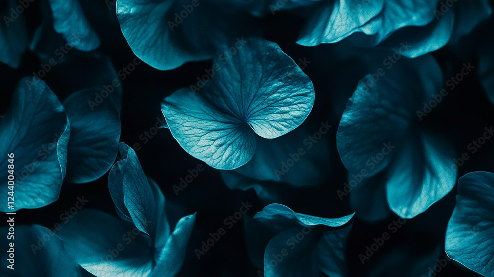 Obraz premium Ethereal cyan petals drifting in the dark
