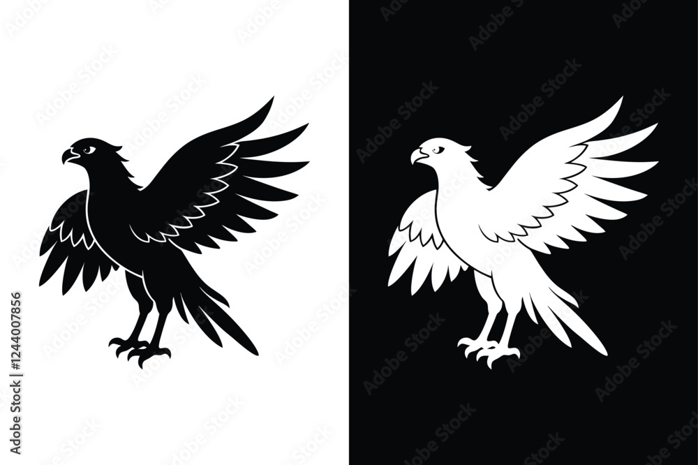 Fototapeta premium Striking Osprey Silhouette Icon – Crisp Black & White Vector.