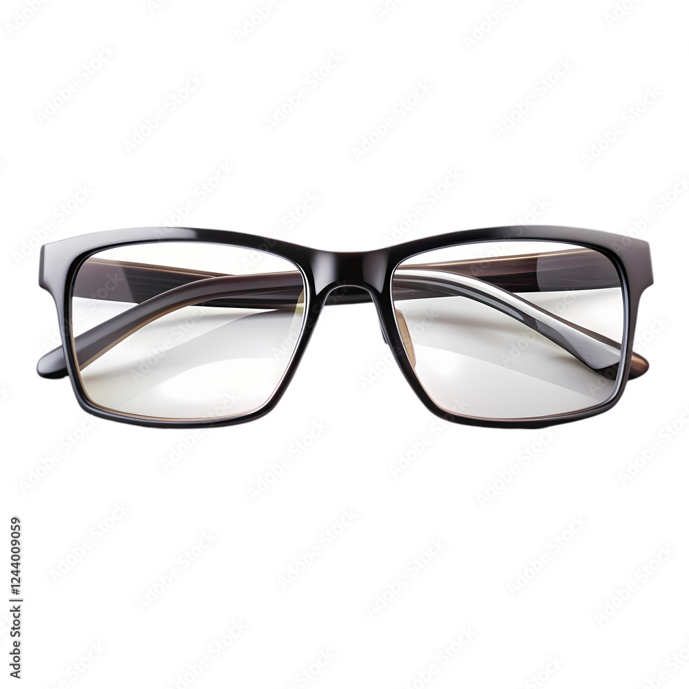 Stylish black rectangular eyeglasses modern frame design lens wear look on transparent background Stylish black rectangular eyeglasses modern frame design lens wear look on transparent background