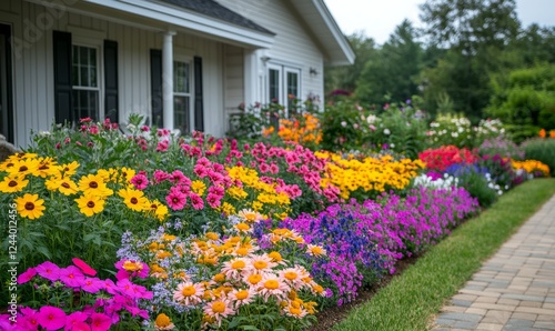 Wallpaper Mural Colorful flowers bloom in front of a charming countryside house Torontodigital.ca