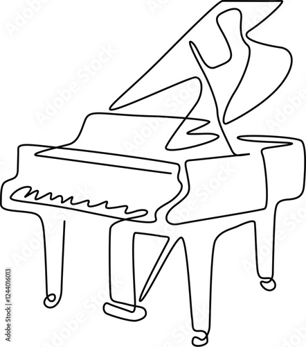 One continuous single-line drawing of piano music elements elegance minimal linear artwork. Editable outline. 