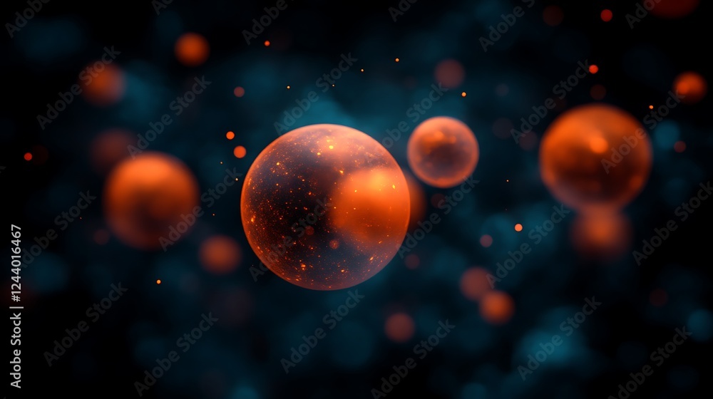 Naklejka premium Glowing Spheres Float In A Dark Nebula