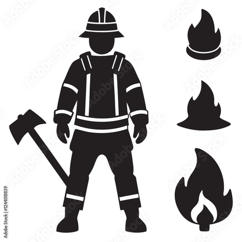 Firefighter silhouette fireman vector silhouette