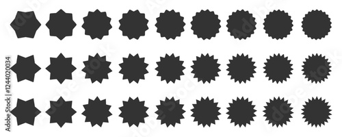Circle sticker set. Star burst shape tags for price. Blank sale stickers. Simple silhouette