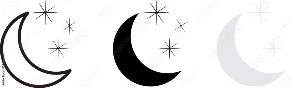 Half moon outline and filled vector icon sign symbol. Vector illustration Half moon outline and filled vector icon sign symbol. Vector illustration