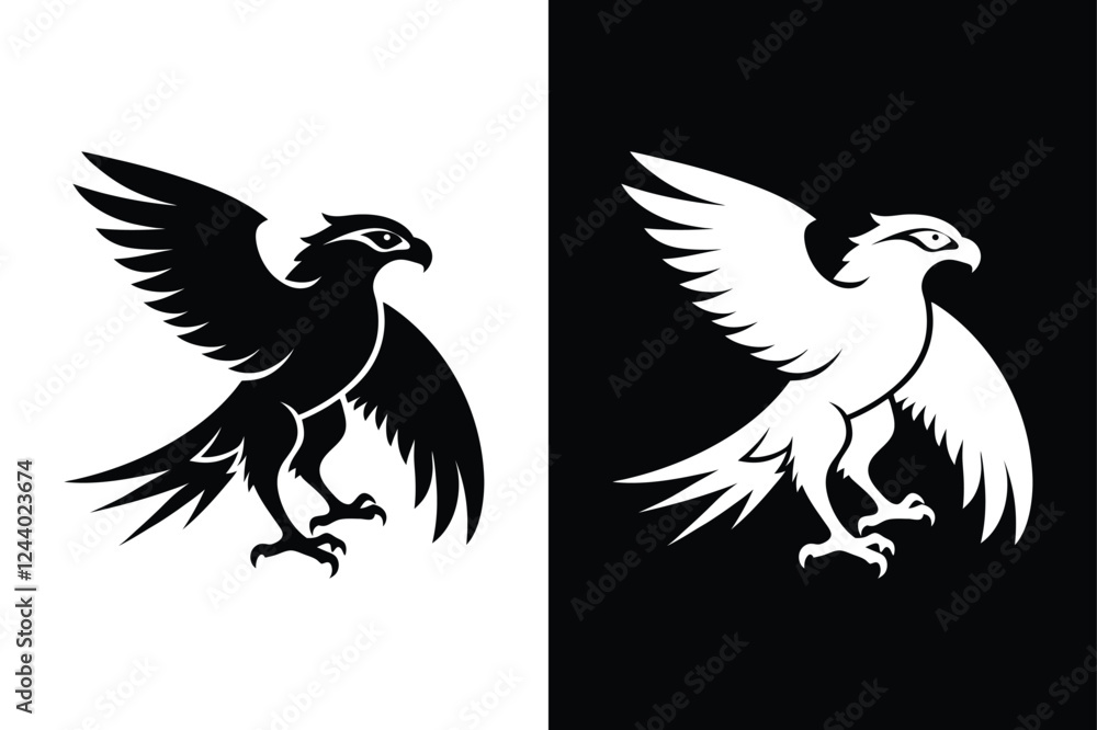 Obraz premium Osprey Bird Silhouette Vector Icon Black and White Background.