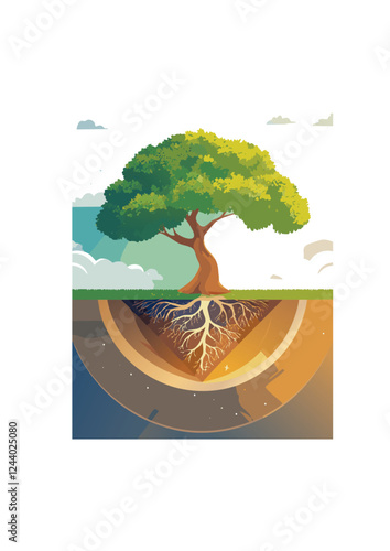 Tief verwurzelter Baum mit weit verzweigtem Wurzelsystem – Symbol für Stärke und Beständigkeit
