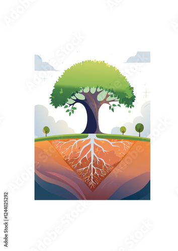 Tief verwurzelter Baum mit weit verzweigtem Wurzelsystem – Symbol für Stärke und Beständigkeit
