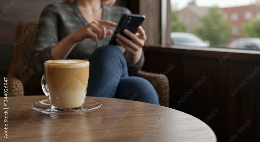 photo of people relaxing playing with smartphones with a glass of cappuccino photo of people relaxing playing with smartphones with a glass of cappuccino