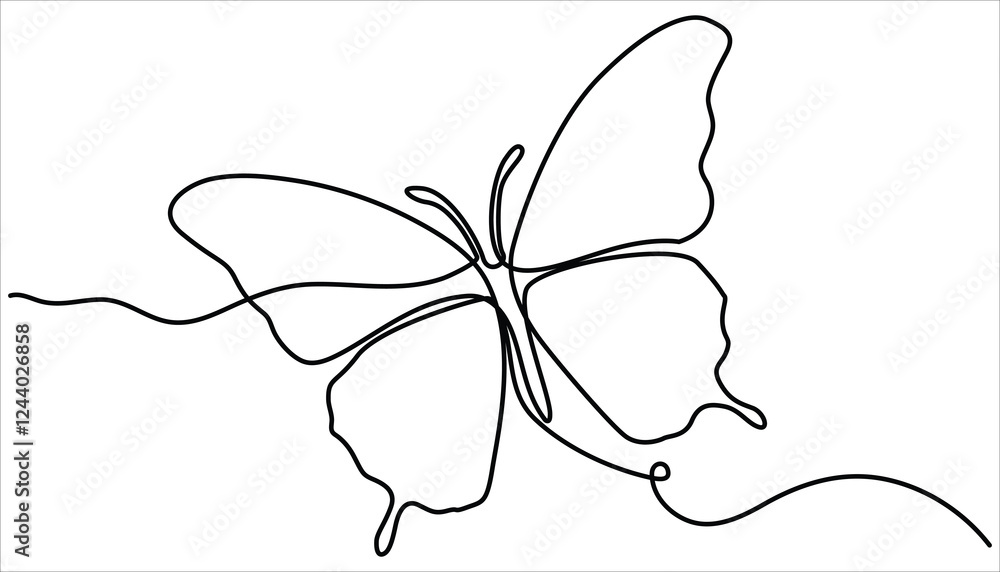 Butterfly continuous one line drawing. Beautiful flying moth for wellbeing beauty or spa salon logo and divider concept in simple linear style. Vector isolated on white
Butterfly continuous one line drawing. Beautiful flying moth for wellbeing beauty or spa salon logo and divider concept in simple linear style. Vector isolated on white