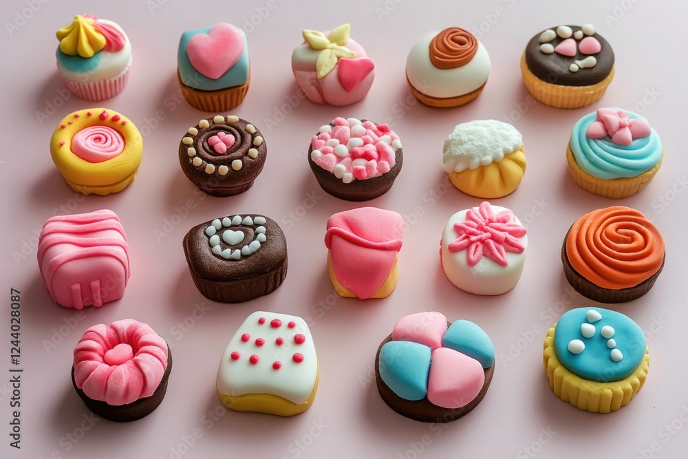 A variety of colorful cupcakes arranged on a table, perfect for a party or dessert spread A variety of colorful cupcakes arranged on a table, perfect for a party or dessert spread