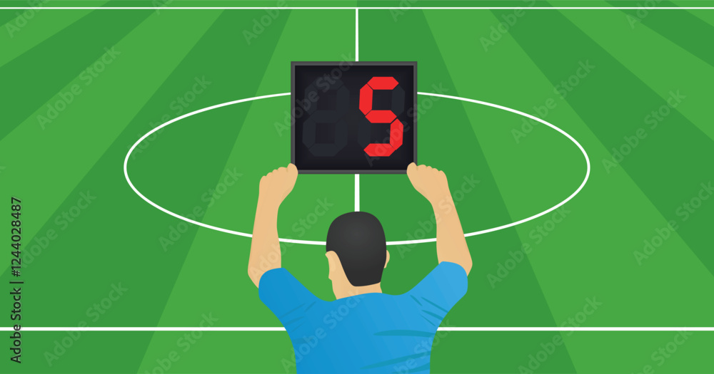 Fototapeta premium Referee hold panel with stoppage time. vector