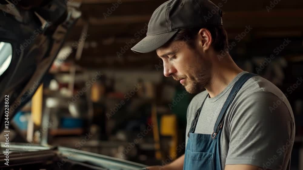 A skilled technician works on a vehicle in a workshop, showcasing essential automotive mechanics practices. Observations reveal detailed techniques involved in car maintenance and repair