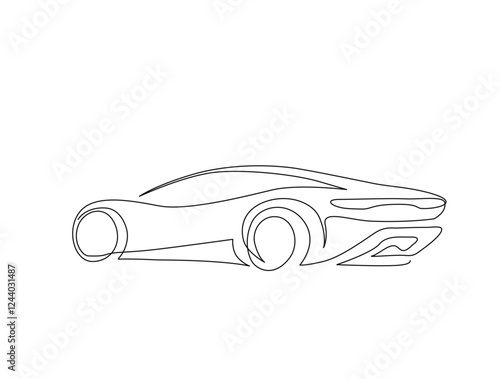 Continuous one line drawing of modern sport car. Supercar in single line draw illustration. Editable stroke.