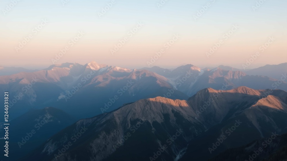 Fototapeta premium Scenic Mountain Landscape at Sunrise with Soft Light and Shadows