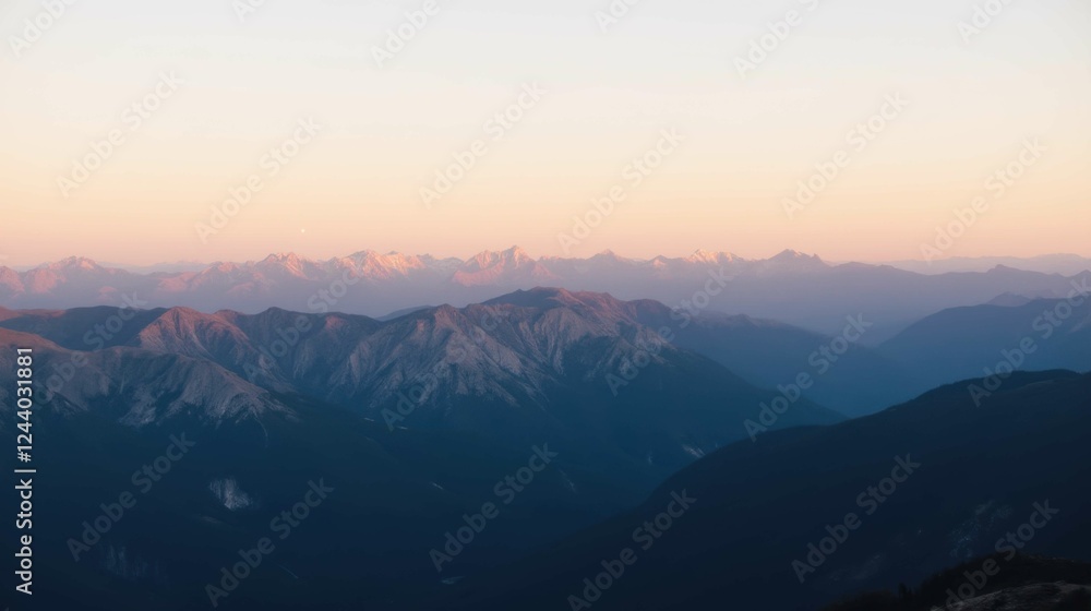 Serene Mountain Landscape at Sunset with Soft Color Gradients Serene Mountain Landscape at Sunset with Soft Color Gradients