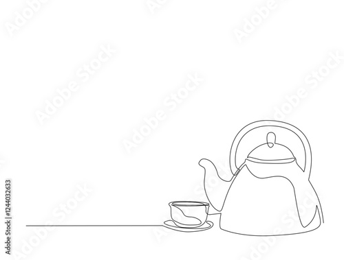Continuous one line drawing of simple teapot. Teapot in single line draw illustration. Editable stroke.
