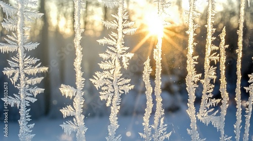Wallpaper Mural Frost patterns forming on window winter landscape nature sunlit environment close-up view beauty of ice Torontodigital.ca